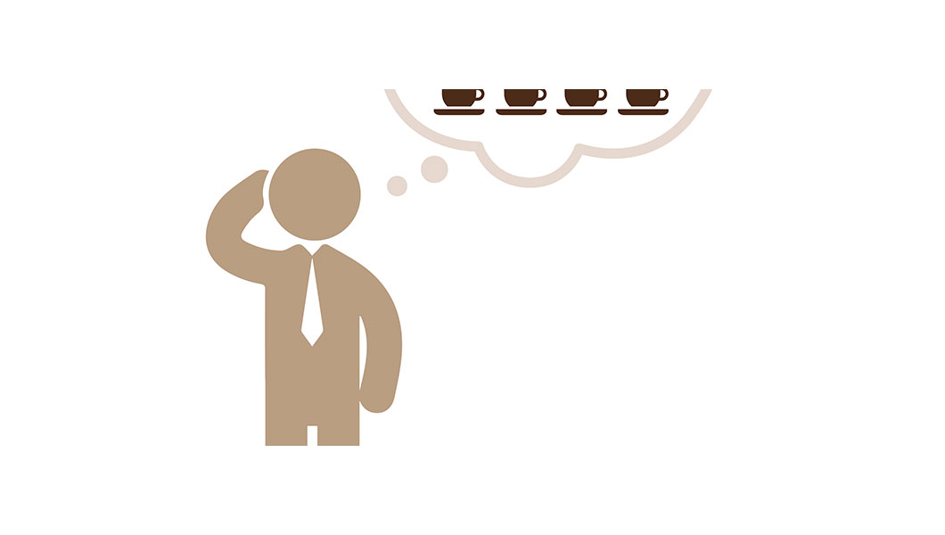 Illustration af en mand som tænker på kaffe